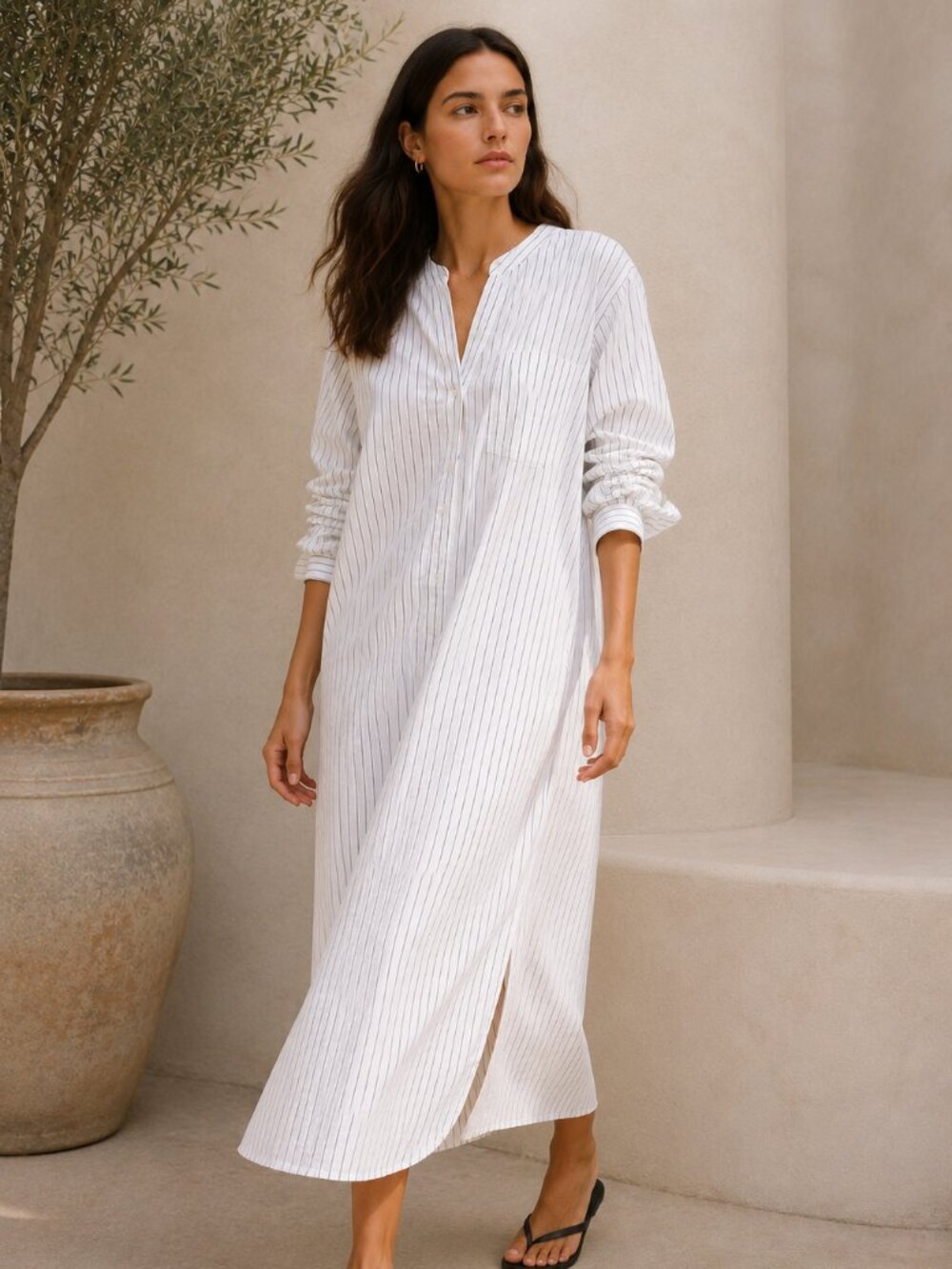 NWT Jenni Kayne Capri Caftan Dress L Navy Stripe Cotton Blend $255 Retail